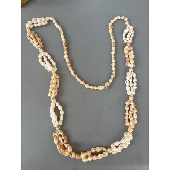 Vintage Hawaiian Shell Necklace Natural Seashell Beads Beach Vacation Triple 38" - Picture 1 of 4